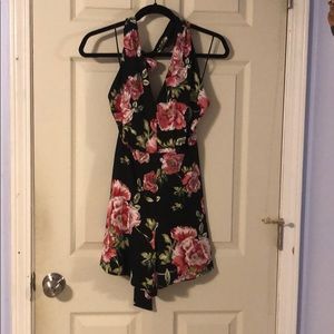 Halter strap open back romper